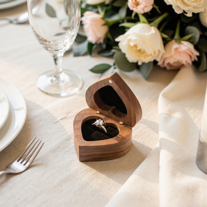 Wislist Engagement Proposal Ring Box Slim Wooden Heart Shaped Ring Case Bearer Box Holder for Wedding Ceremony, Commemoration Day, Birthday Gift, Jewelry Store, Collection & Display - Image 4